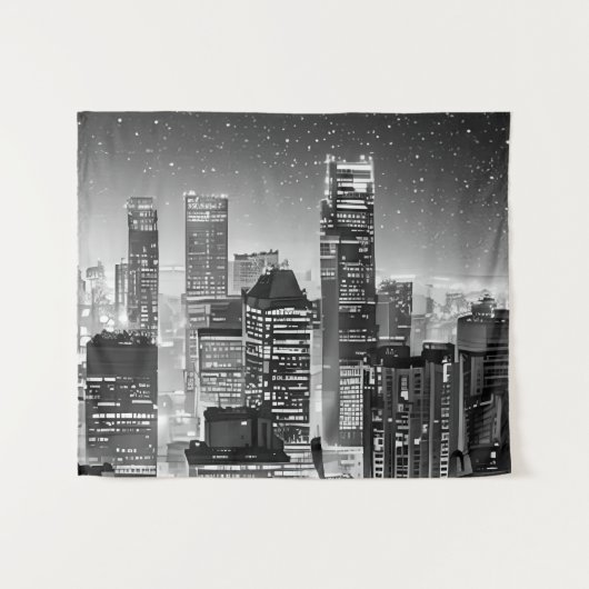 Tenture Manhattan Under the Stars en noir et blanc (Devant (Horizontal))