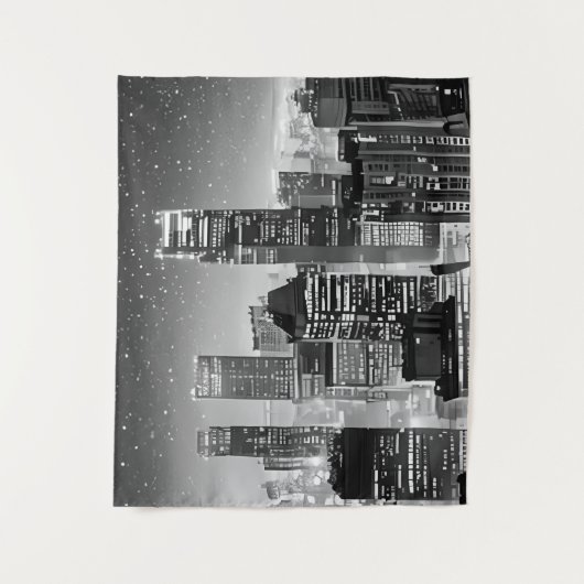 Tenture Manhattan Under the Stars en noir et blanc (Devant)