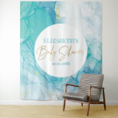 Tenture Marble blue mint baby shower modern backdrop (En situation)