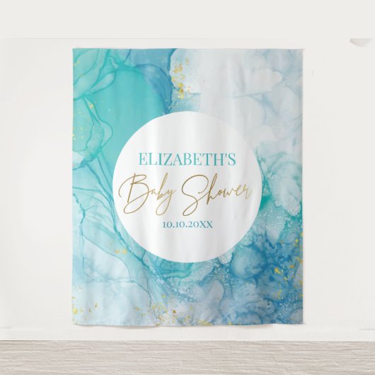 Tenture Marble blue mint baby shower modern backdrop (Devant)