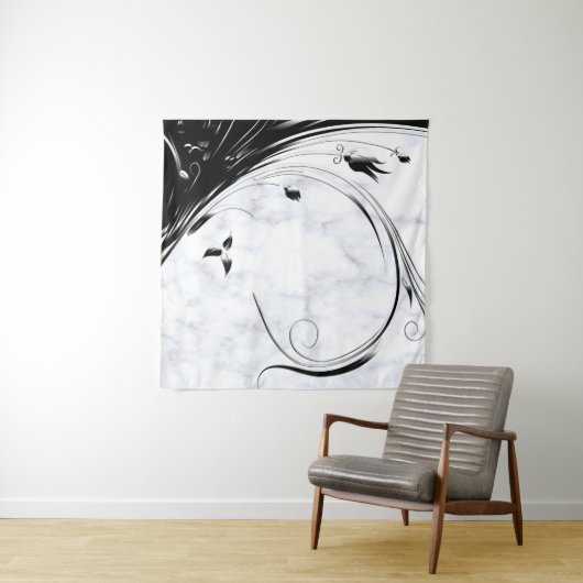 Tenture Marbre blanc, Graphique en fibre noire (En situation (horizontale))