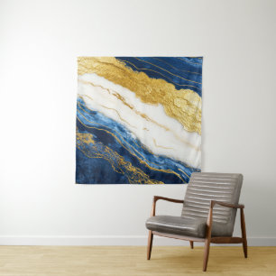 Tenture Marbre bleu marine de luxe et feuille d'or