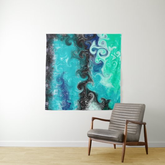 Tenture Marbre d'art Turquoise bleu et noir (En situation (horizontale))