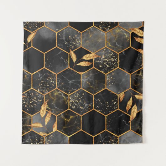Tenture Marbre hexagone texture transparente avec feuilles (Devant)