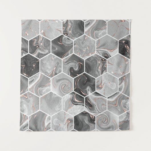 Tenture Marbre hexagone texture transparente avec motif or (Devant)