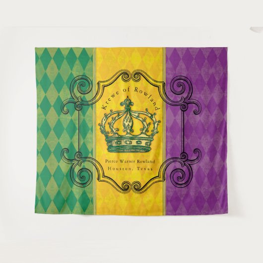 Tenture Mardi Gras Purple Or Vert Couronne Nom de famille  (Devant (Horizontal))