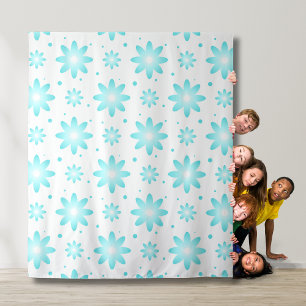 Tenture Marguerite délicate blanche et turquoise, point mo