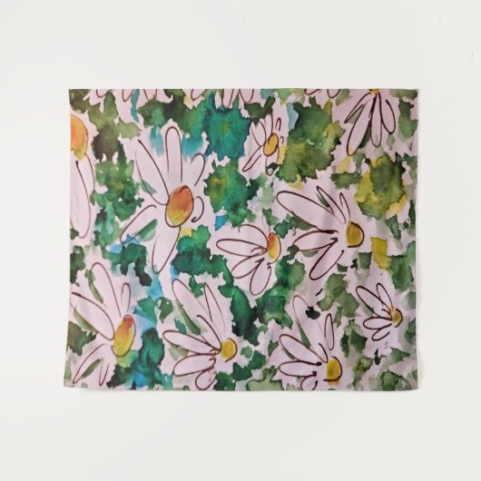 Tenture Marguerites, substrat vert, abstraction. (Devant (Horizontal))
