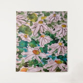 Tenture Marguerites, substrat vert, abstraction. (Devant)