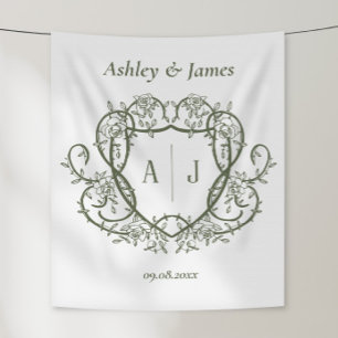 Tenture Mariage à la Crête de Monogramme de Sauge Rose Ram