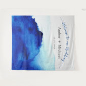 Tenture Mariage à l'eau bleue indigo avec écriture moderne (Devant (Horizontal))