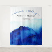 Tenture Mariage à l'eau bleue indigo avec écriture moderne (Devant)