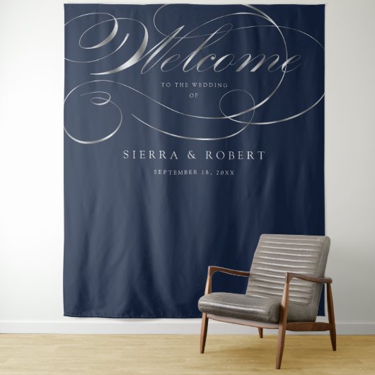 Tenture Mariage Affiche de bienvenue Élégant Faux Script A (En situation)