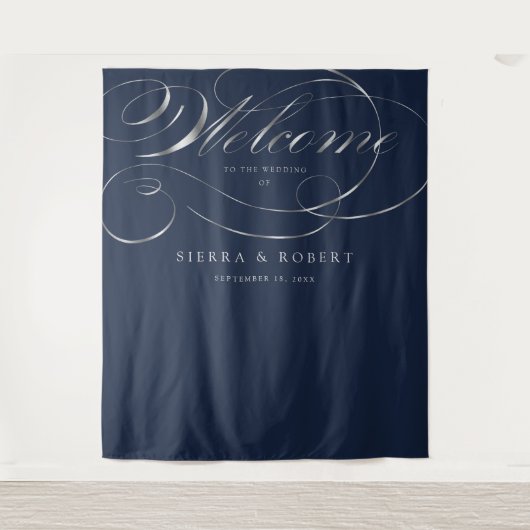 Tenture Mariage Affiche de bienvenue Élégant Faux Script A (Devant)