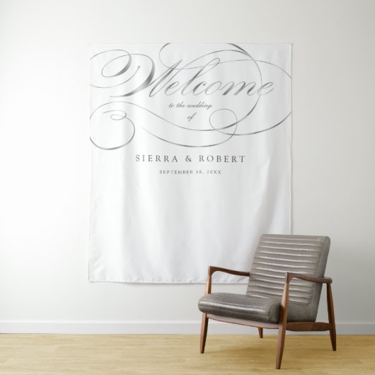 Tenture Mariage Affiche de bienvenue Élégant Faux Script A (En situation)