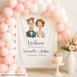 Tenture Mariage aquarelle arrière-plan mariée Groom Quirky