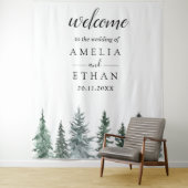 Tenture Mariage aquarelle de forêt hivernale (En situation)