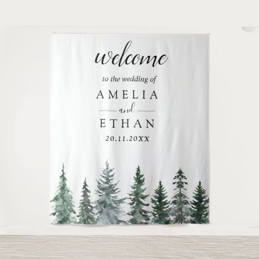 Tenture Mariage aquarelle de forêt hivernale (Devant)