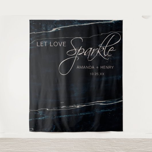 Tenture Mariage artistique bleu marine et or rose marbré (Devant)