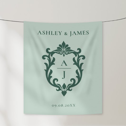 Tenture Mariage au blason orné vintage vert