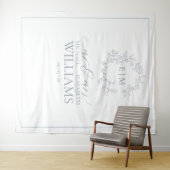 Tenture Mariage au monogramme de feuille bleue poussiéreus (En situation (horizontale))