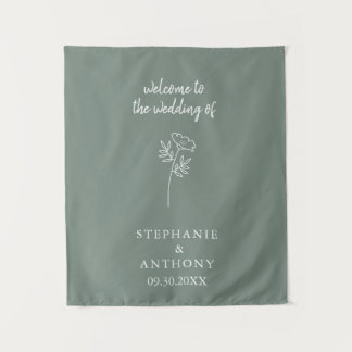 Tenture Mariage aux fleurs sauvages vert sauge