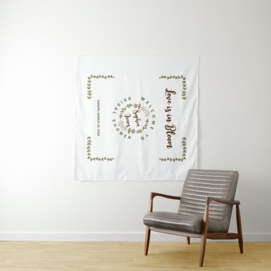 Tenture Mariage avec Fleurs Roses et Feuilles Vertes (En situation (horizontale))