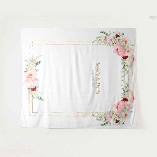 Tenture Mariage avec stand photo de pivoines rose tendre e (Devant (Horizontal))