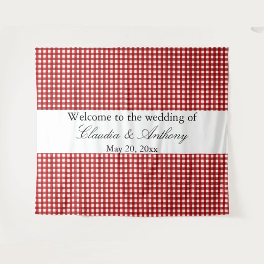 Tenture Mariage Barbeque à Motif Gingham Rouge et Blanc (Devant (Horizontal))