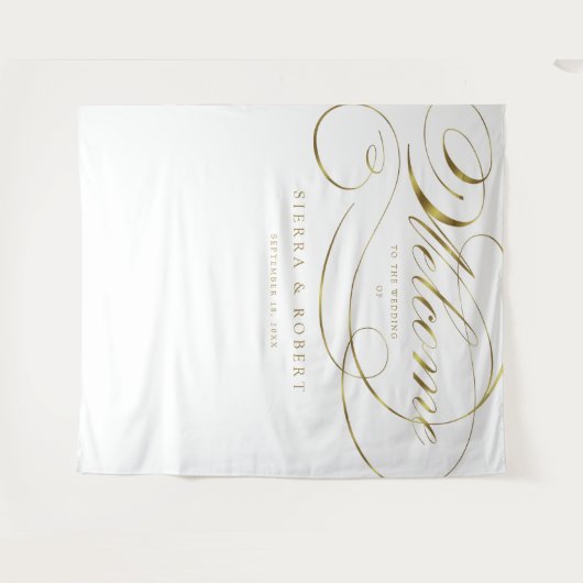 Tenture Mariage Bienvenue Élégant Faux Gold Foil Script (Devant (Horizontal))