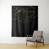 Tenture Mariage Bienvenue Élégant Faux Gold Foil Script (En situation)