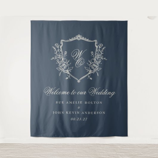 Tenture mariage bleu de la marine traditionnelle Monogram  (Devant)