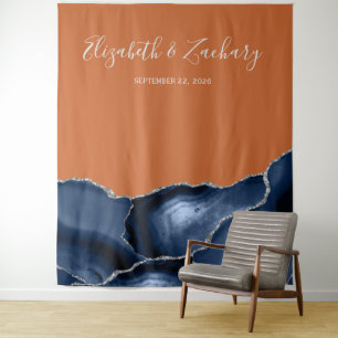 Tenture Mariage Bleu Nuit Argent Agate Orange Brûlé