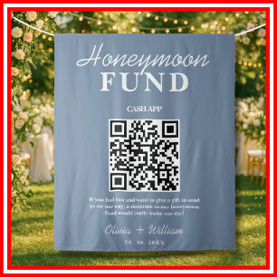 Tenture Mariage Bleu Poussiéreux   Code QR du Fonds de Lun