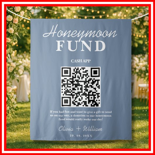 Tenture Mariage Bleu Poussiéreux | Code QR du Fonds de Lun