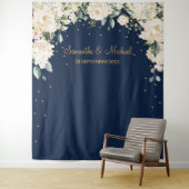 Tenture Mariage bohème avec flore marine et verdure blanch (En situation)