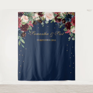Tenture Mariage bohème floral rose burgundy et bleu marine