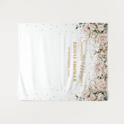 Tenture Mariage bohème rose poudré fleurs dorées feuilles (Devant (Horizontal))