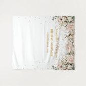 Tenture Mariage bohème rose poudré fleurs feuilles dorées  (Devant (Horizontal))