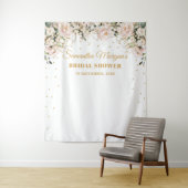 Tenture Mariage bohème rose poudré fleurs feuilles dorées  (En situation)