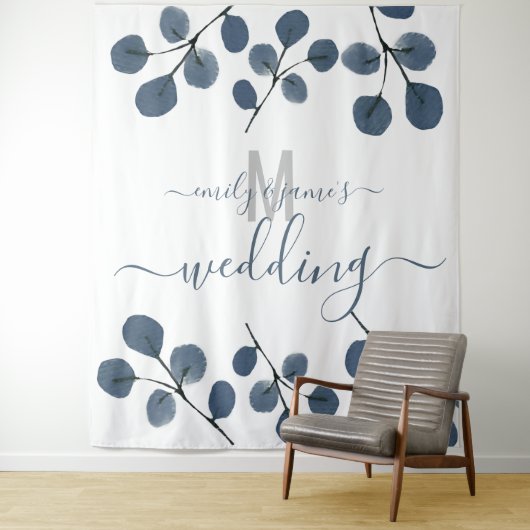 Tenture Mariage Botanique Eucalyptus Bleu Aquarelle (En situation)