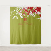 Tenture Mariage chinois Feuille en bambou vert et rouge (Devant)