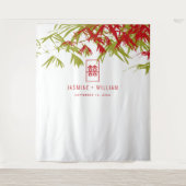 Tenture Mariage chinois Feuille en bambou vert et rouge (Devant)