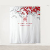 Tenture Mariage chinois Feuille gris et rouge bambou arriè (Devant)