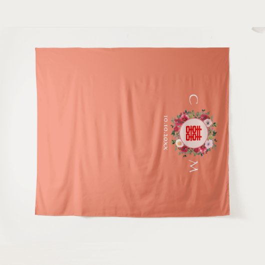 Tenture Mariage chinois orangé à couronne fleurie (Devant (Horizontal))