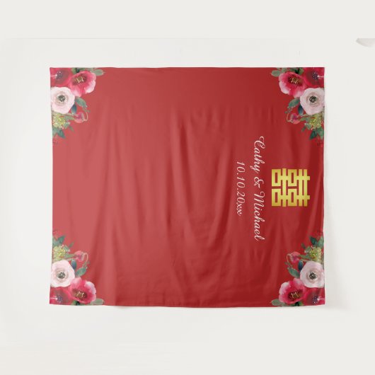 Tenture Mariage chinois rose rouge photo arrière-plan (Devant (Horizontal))