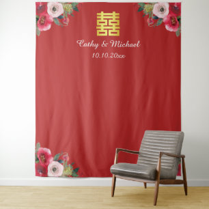 Tenture Mariage chinois rose rouge photo arrière-plan