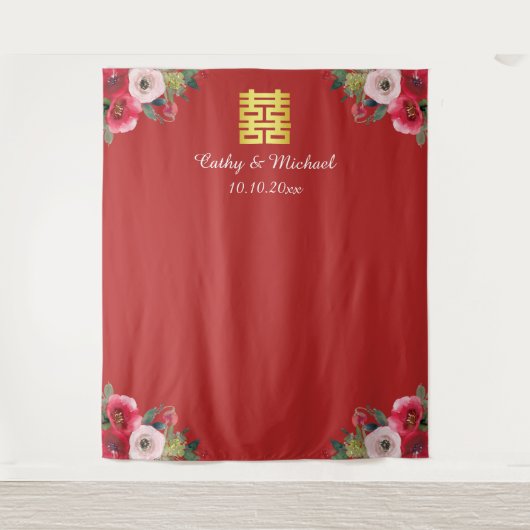 Tenture Mariage chinois rose rouge photo arrière-plan (Devant)