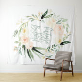 Tenture Mariage civil avec fleurs aquarelles vertes et pêc (En situation (horizontale))