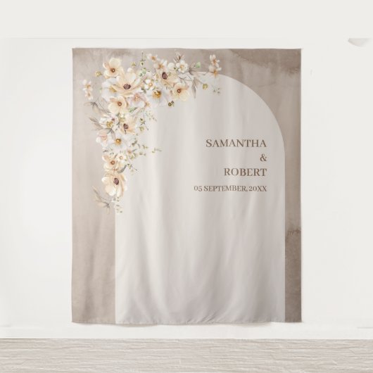 Tenture Mariage d'arc de bouho fleur sauvage neutre et ten (Devant)